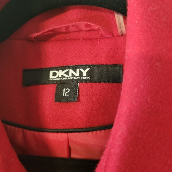 DKNY Red Wool Double Breasted Pea Coat Size 12 - Picture 9 of 12